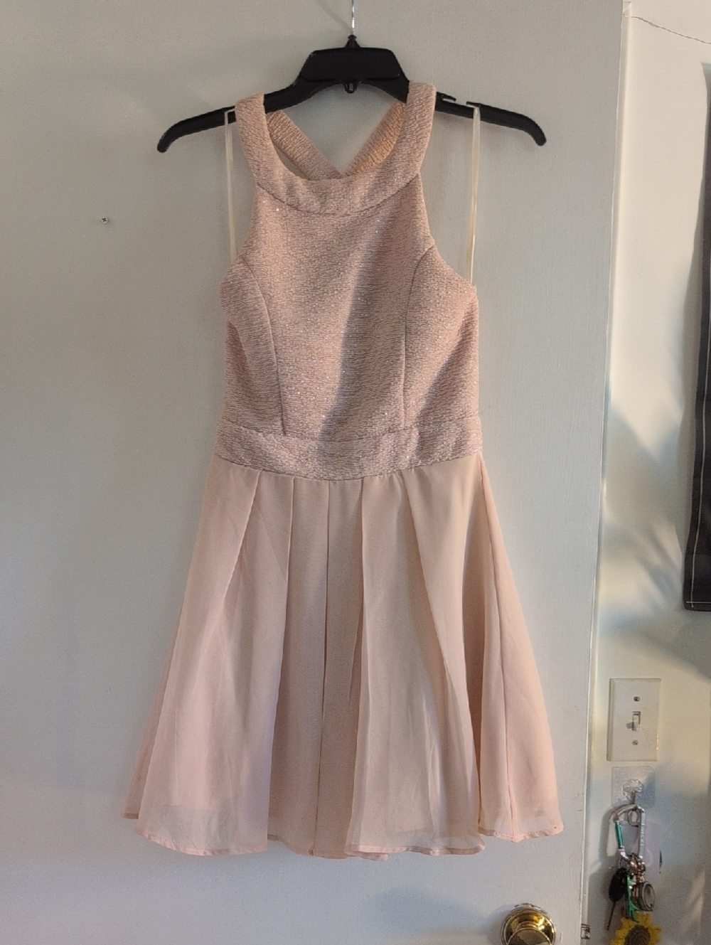 Sparkle Bodice Chiffon Dress - Blush Pink